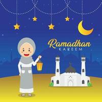 Ramadhan Greeting Background with Character vector