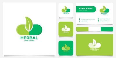 Leaf on Capsule Logo with Business Card Template vector