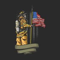 brave american firefighter illustration vector