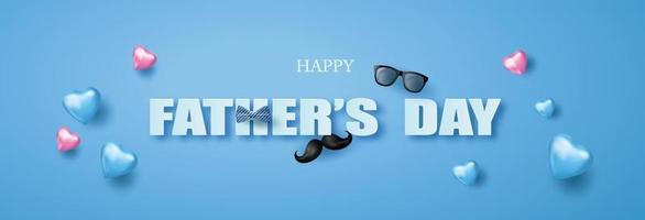 Happy Father's Day greeting card with mustache, necktie and glasses in paper cut style vector