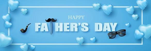 Happy Father's Day greeting card with mustache, necktie and glasses in paper cut style vector