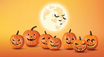 banner de saludo de feliz halloween con calabazas y murciélagos vector
