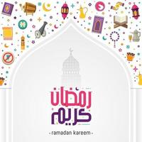 Ramadan kareem greeting card arabic calligraphy with Islamic icon vector