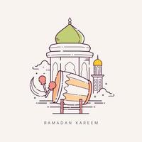 Ramadán Kareem con símbolo islámico de estilo de arte lineal vector