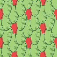 Vector seamless texture background pattern. Hand drawn, green, red colors.