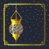 ramadan kareem golden frame with lamp hanging vector