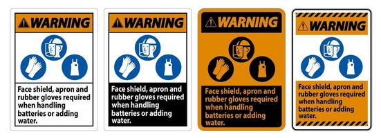 Señal de advertencia Se requiere protección facial, delantal y guantes de goma. vector