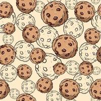 Seamless pattern with chocolate chip cookies. Repetitive background with breakfast biscuits and delicious cupcakes. vector