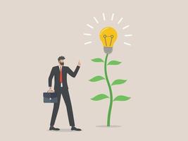 Businessman stands at a light bulb tree, business idea, success vector