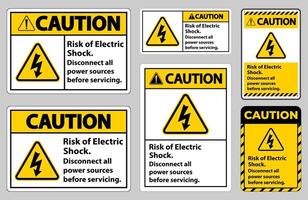 precaución, riesgo, de, descarga eléctrica, símbolo, señal, conjunto vector