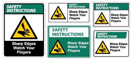 Safety Instructions Sharp Edges Watch Your Fingers Symbol Sign set vector