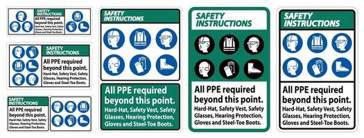 instrucciones de seguridad ppe requerido más allá de este punto conjunto de señales vector