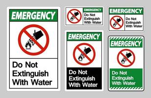 emergencia no apague con agua símbolo conjunto de letreros vector