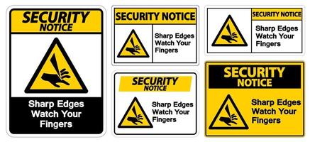 Security Notice Sharp Edges Watch Your Fingers Symbol Sign set vector