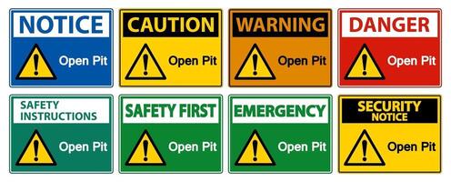 Open Pit Sign set vector