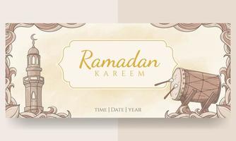 banner de ramadan kareem dibujado a mano vector