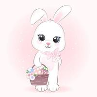 Cute Bunny holding Easter eggs in basket vector