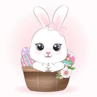 Cute Bunny and eggs in basket