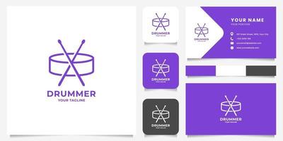 Simple Snare Drum and Drumsticks Logo with Business Card Template vector