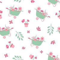 Seamless pattern with springtime garden scene vector