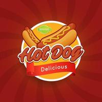 Hot dog label food badge vector illustration