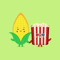 Cute Corn and Pop Corn with Happy Expression vector