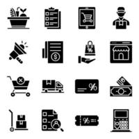 paquete de iconos sólidos de comercio vector