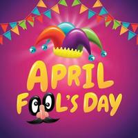 April Fool's Day typography and jester hat, colorful flat design vector