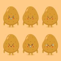 Cute Potato with Various Expression Set vector