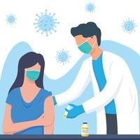 Flat design doctor injecting vaccine to a patient vector