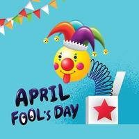 April Fool's Day typography and jack in the box, colorful flat design vector