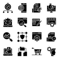 Pack of Search Engine Optimization Solid Icons vector
