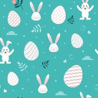 Seamless pattern with cute bunnies and easter eggs vector