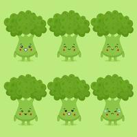 Cute Broccoli with Various Expression Set vector