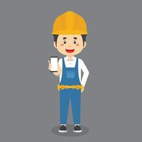 Construction Workers Character Hold The Phone vector