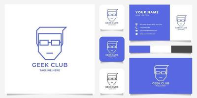 Simple and Minimalist Line Man with Glasses, with Business Card Template vector