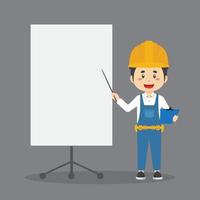 Construction Workers Character with Blank Board