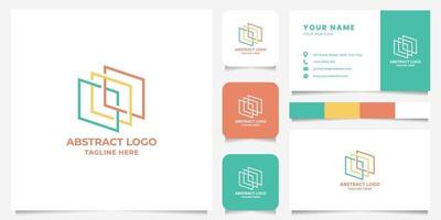 Logotipo de rectángulos superpuestos abstractos coloridos simples y minimalistas con plantilla de tarjeta de visita vector