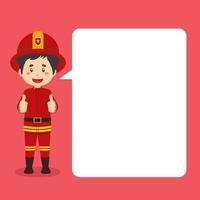 Firefighters Character Making Thumb Up with Speech Bubble vector