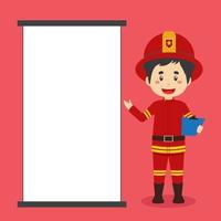 personaje de bomberos con tablero en blanco vector