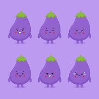 Cute Eggplant with Various Expression Set vector