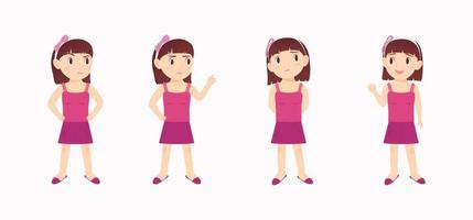 Cute girl with different expressions and poses. vector
