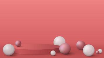 Empty podium with realistic spheres, realistic vector illustration. 3d render illustration with pink abstract scene