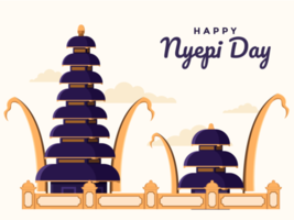 Bali happy day of silence and hindu new year, saka ilustration with Hindu temple building. vector