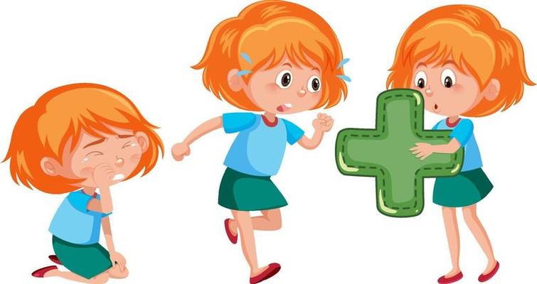 Cartoon character of a girl doing different activities