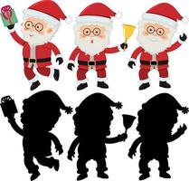 Set of Santa Claus cartoon character with silhouette vector