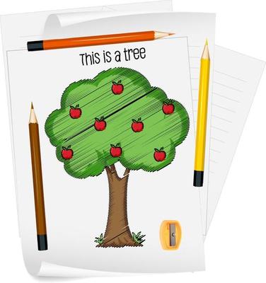 Sketch apple tree on paper isolated