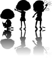 Set of kids silhouette with reflex on white background vector