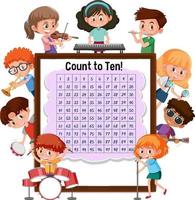 Counting number 1-100 board with many children doing different activities vector