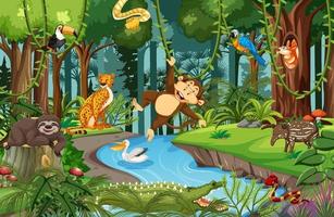 Wild animal cartoon character in the forest scene vector